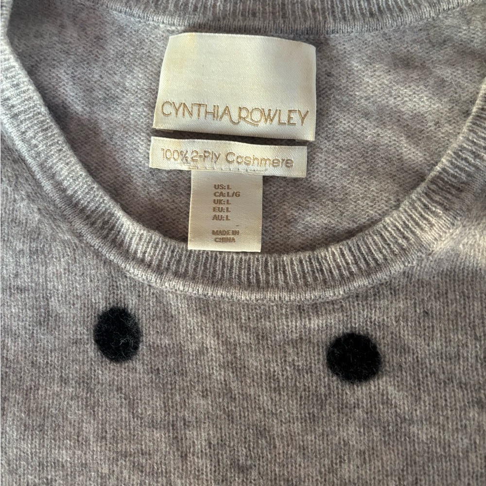 Cynthia Rowley Light Gray Black Polka Dot Sweater cashmere large crew neck Grey - Picture 7 of 9